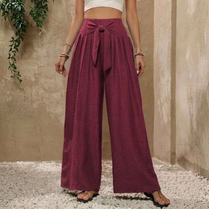 Women’s High Waisted Wide Leg Pants – Tie Front Casual Trousers