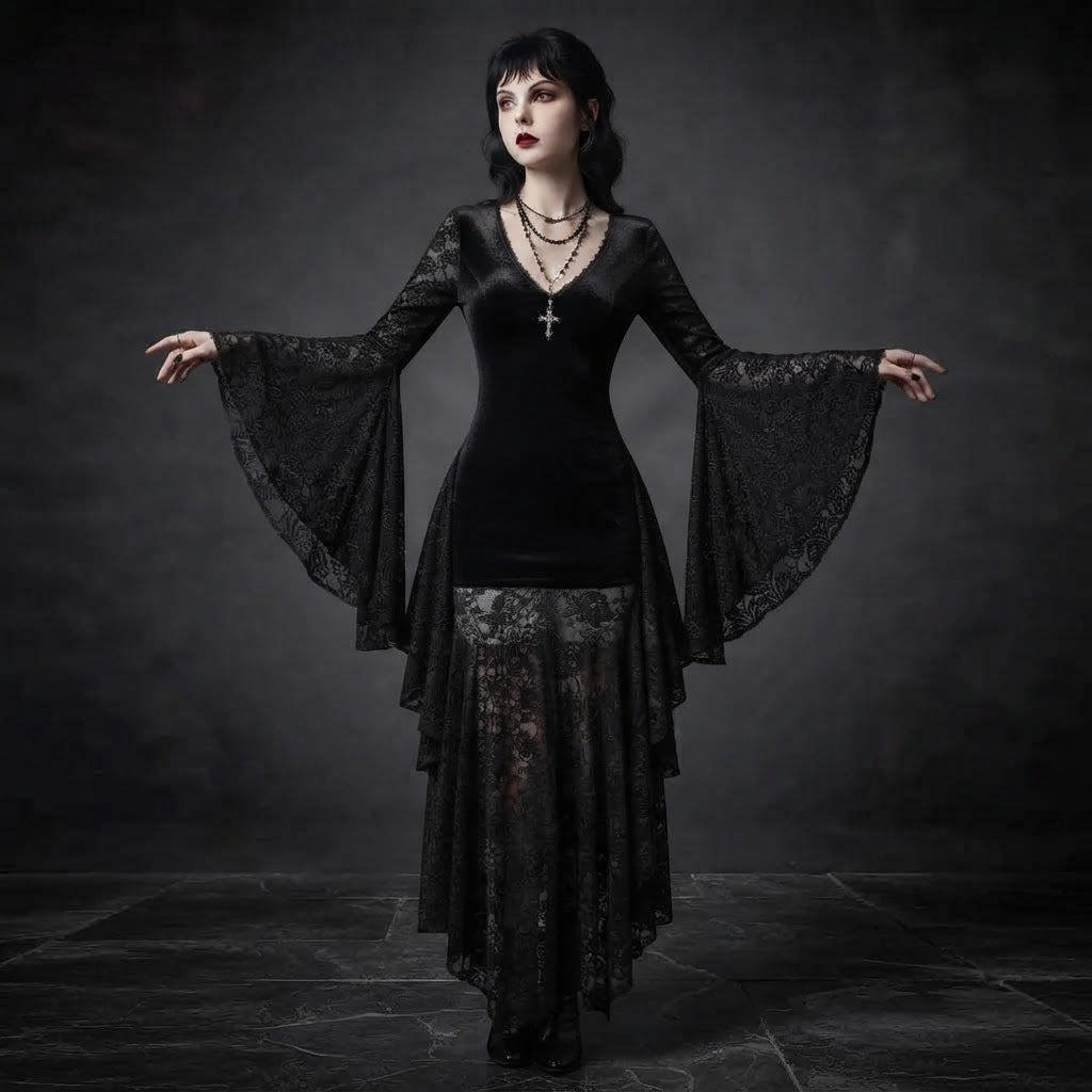 Women’s Gothic Velvet Lace Maxi Dress