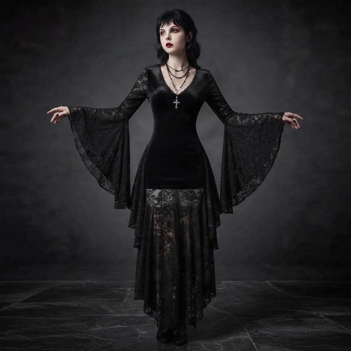 Women’s Gothic Velvet Lace Maxi Dress
