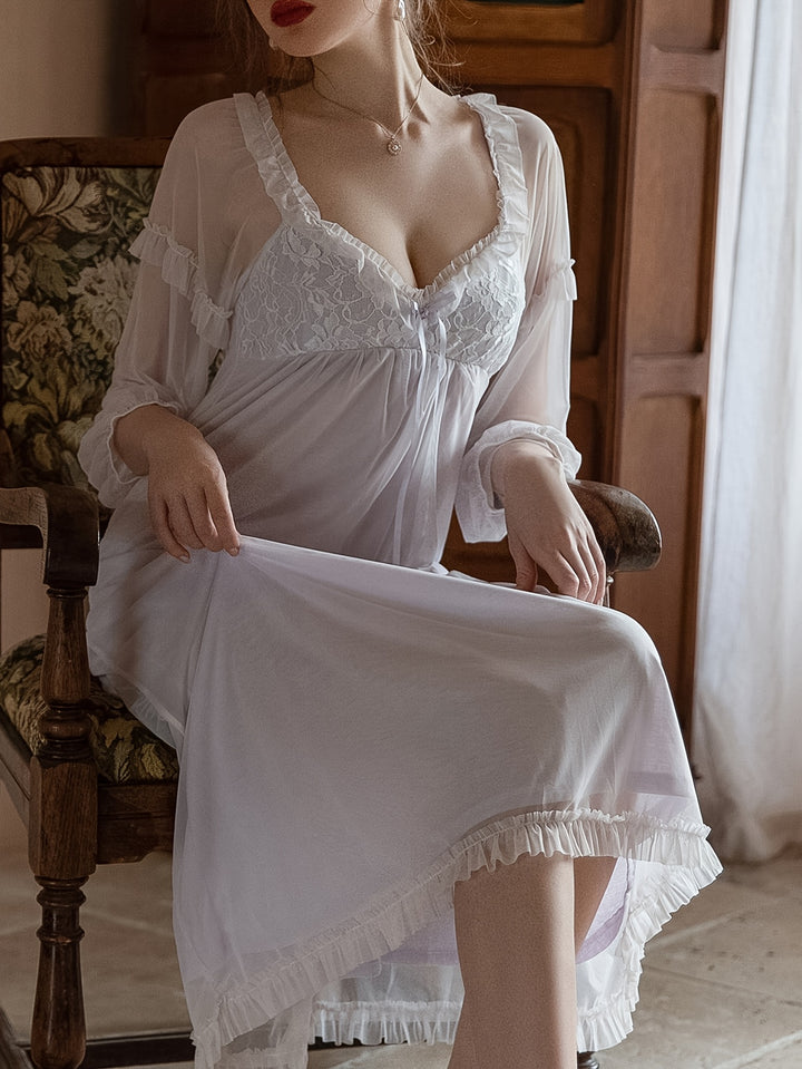 Women’s Lace Mesh Long Sleeve Nightgown