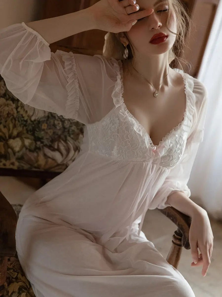 Women’s Lace Mesh Long Sleeve Nightgown