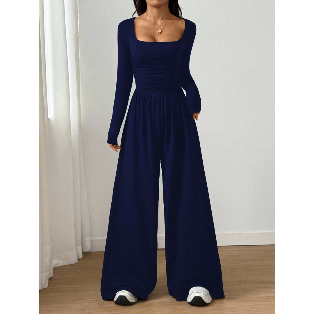 Women’s Solid Color Square Neck Wide Leg Jumpsuit