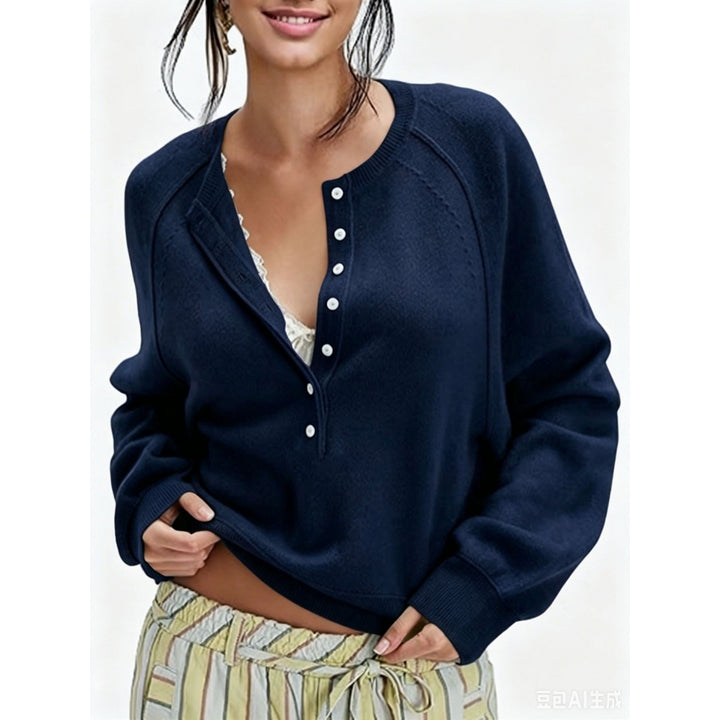 Women’s Casual Henley Knit Sweater Top