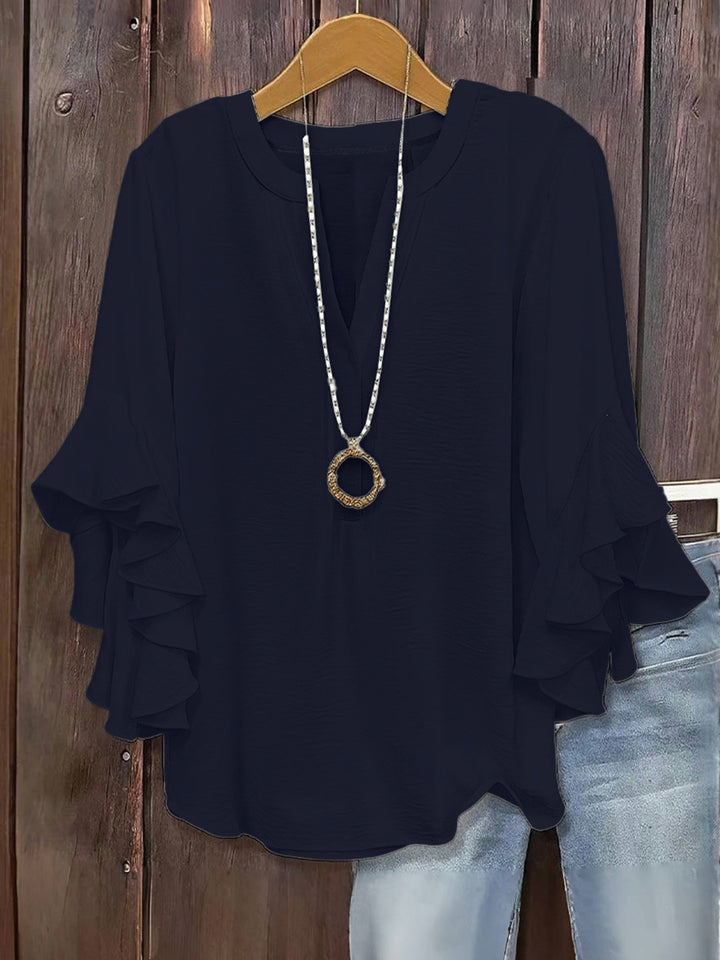 Women’s Solid Color Ruffle Sleeve Blouse