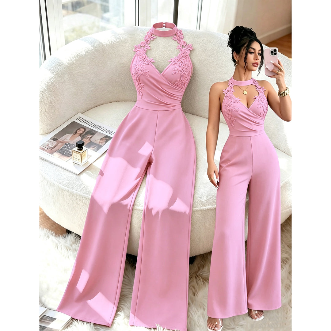 Women’s Lace V Neck Wide Leg Jumpsuit