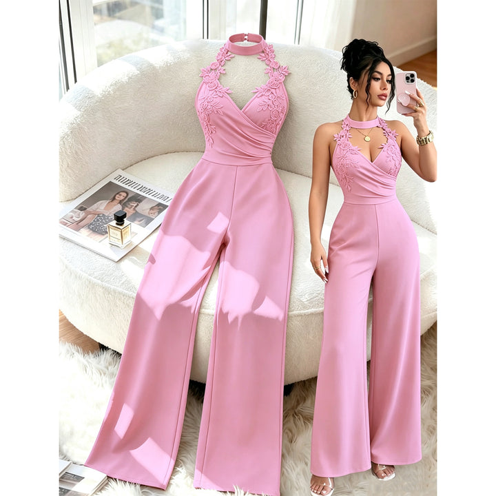 Women’s Lace V Neck Wide Leg Jumpsuit