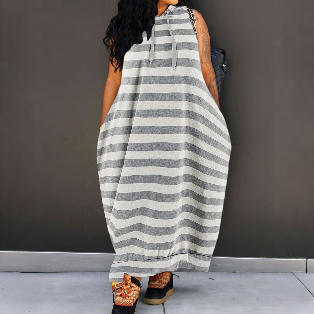 Women’s Hooded Sleeveless Maxi Dress – with Pocket