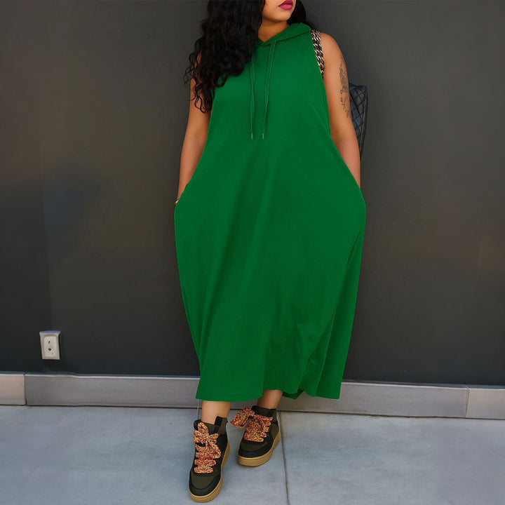 Women’s Hooded Sleeveless Maxi Dress – with Pocket
