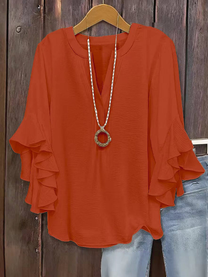 Women’s Solid Color Ruffle Sleeve Blouse