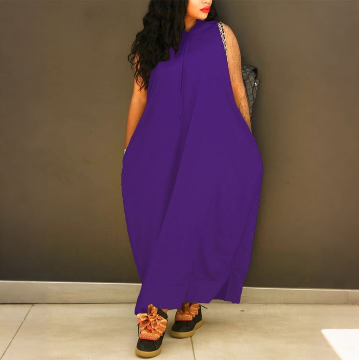 Women’s Hooded Sleeveless Maxi Dress – with Pocket