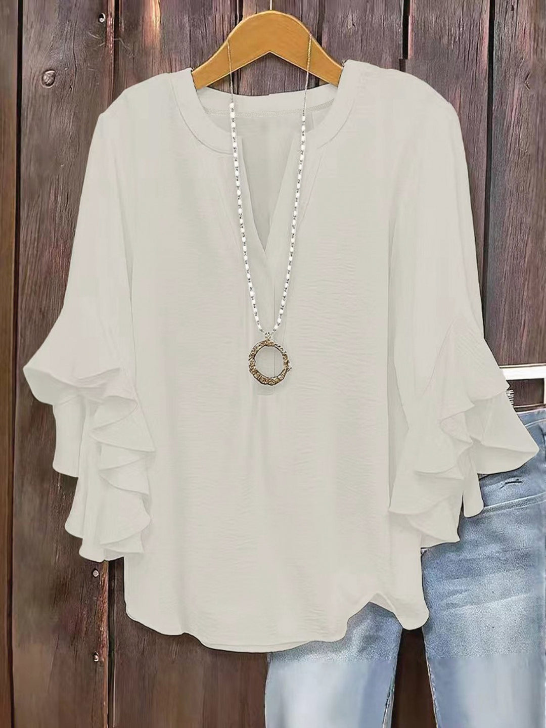 Women’s Solid Color Ruffle Sleeve Blouse