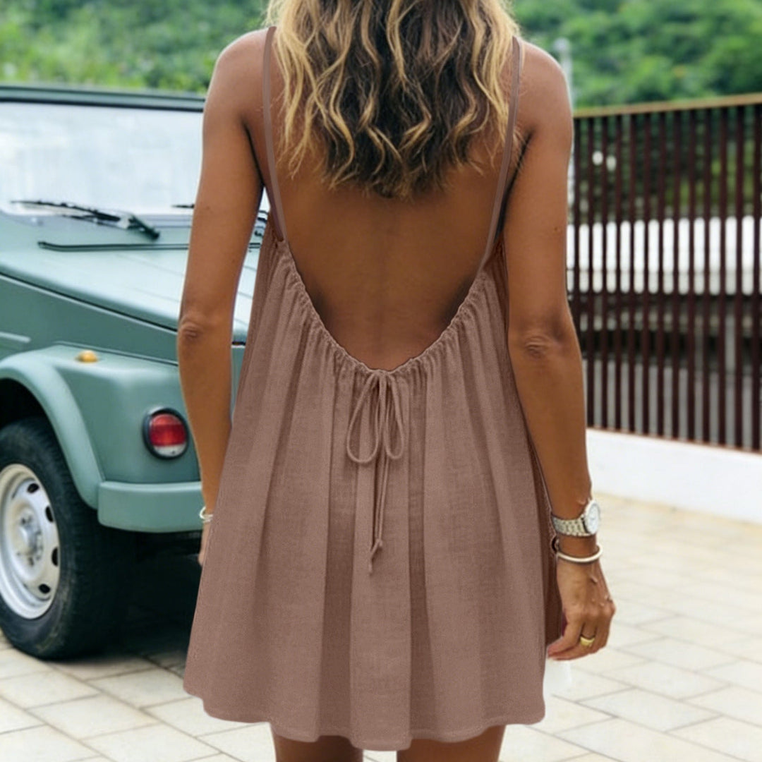 Silk-Like Ruched Backless Mini Dress