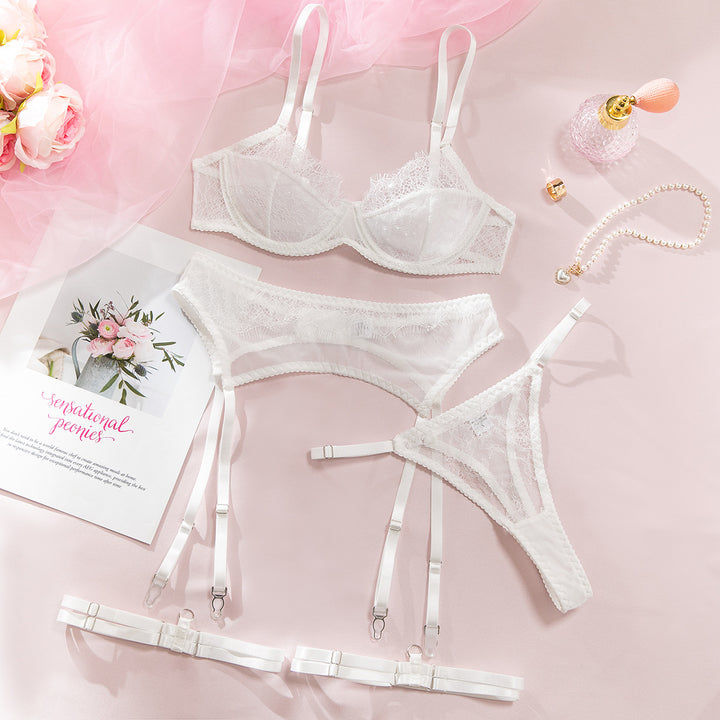 Women’s 4-Piece Lace Lingerie Set – Sheer Mesh