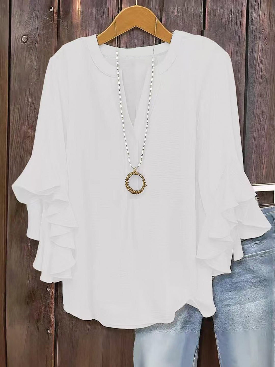 Women’s Solid Color Ruffle Sleeve Blouse