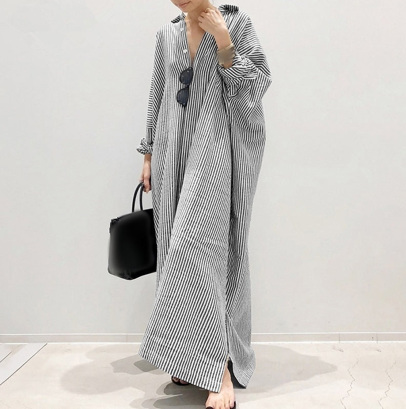 Women's Oversized Striped Maxi Shirt Dress