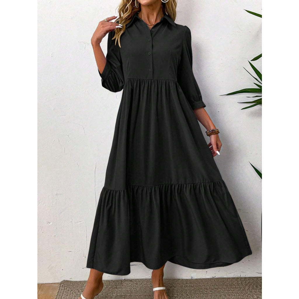 Women’s Collared Casual Button Front Shirt Maxi Dress