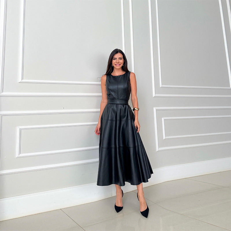 Women’s Sleeveless Faux Leather Midi Dress