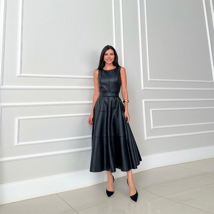 Women’s Sleeveless Faux Leather Midi Dress