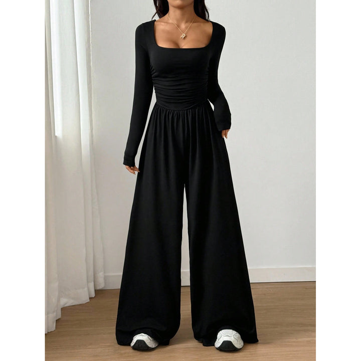 Women’s Solid Color Square Neck Wide Leg Jumpsuit