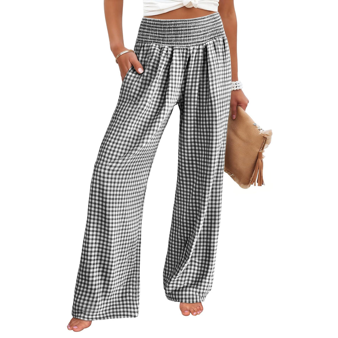 Women’s High Waisted Gingham Wide Leg Pants