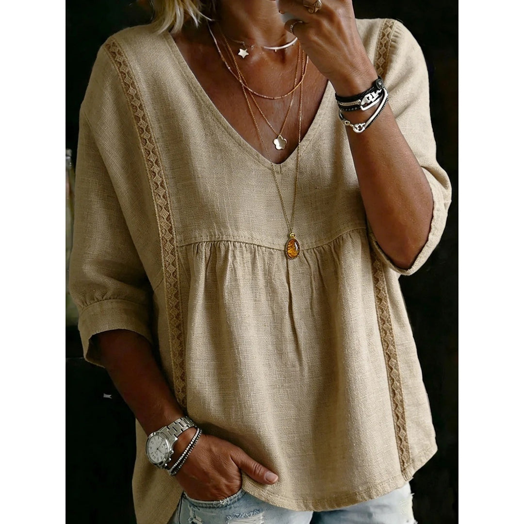 Women’s Lace Trim V Neck Blouse