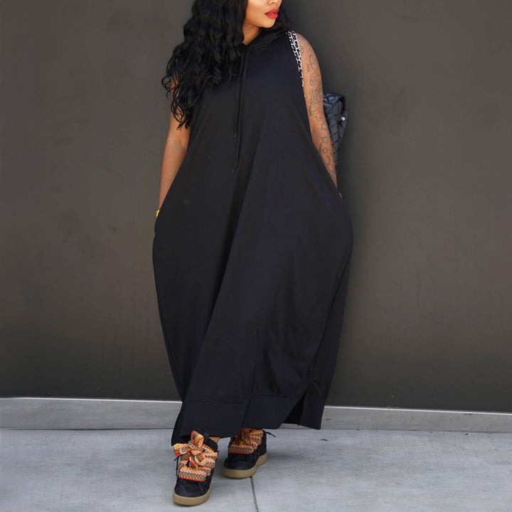 Women’s Hooded Sleeveless Maxi Dress – with Pocket