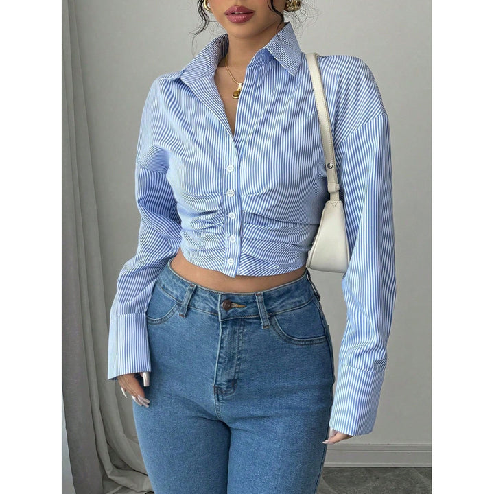 Women’s Striped Ruched Button-Up Top