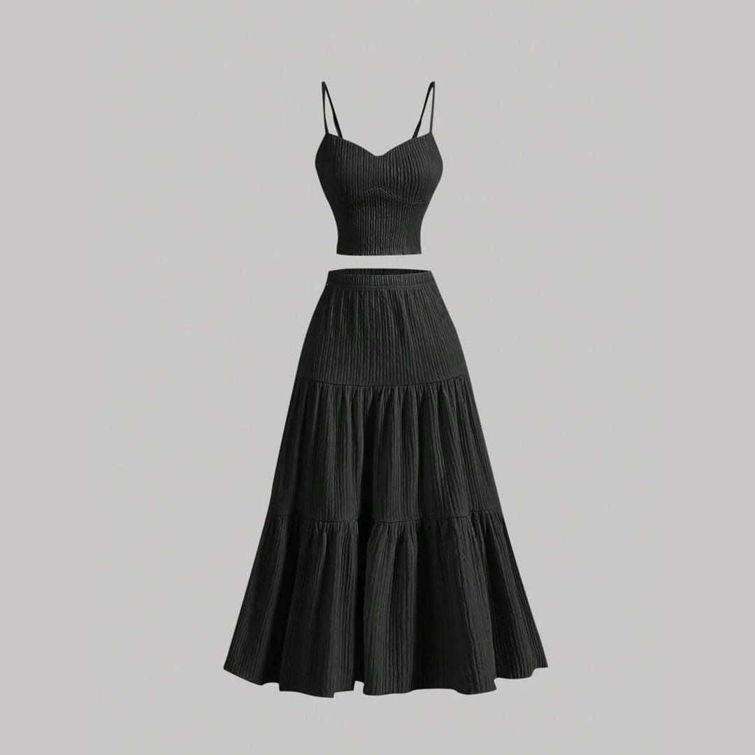 Women’s Two Piece Maxi Skirt Set – Spaghetti Strap Crop Top & A-Line Skirt