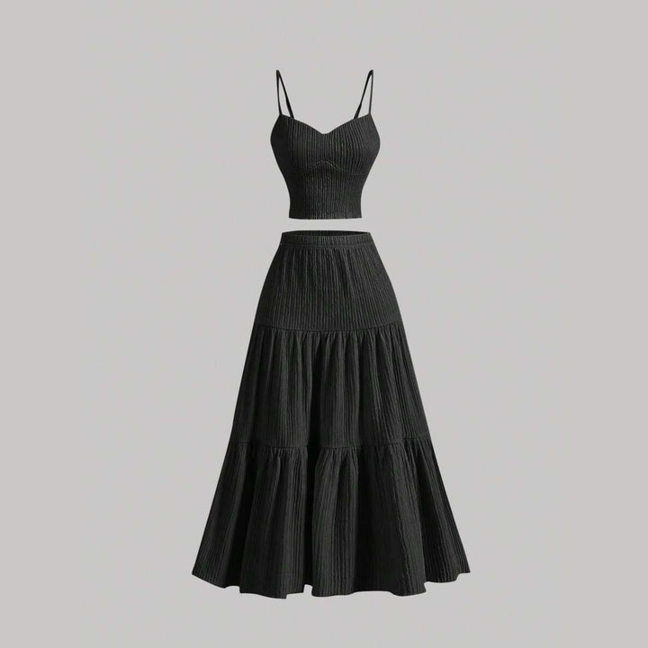 Women’s Two Piece Maxi Skirt Set – Spaghetti Strap Crop Top & A-Line Skirt