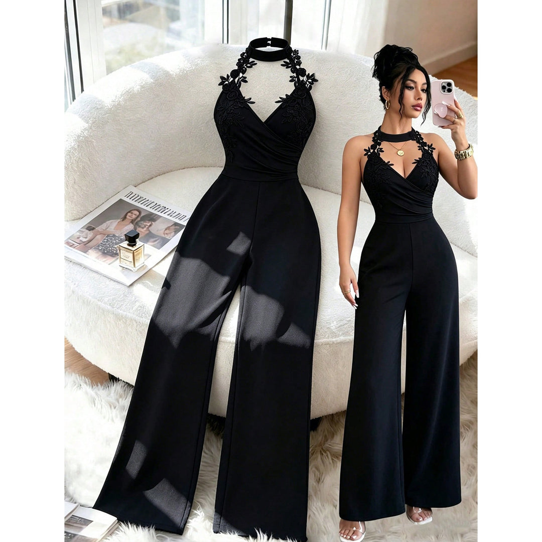 Women’s Lace V Neck Wide Leg Jumpsuit