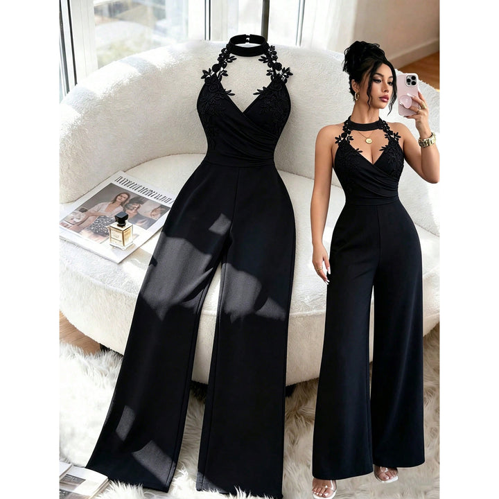 Women’s Lace V Neck Wide Leg Jumpsuit