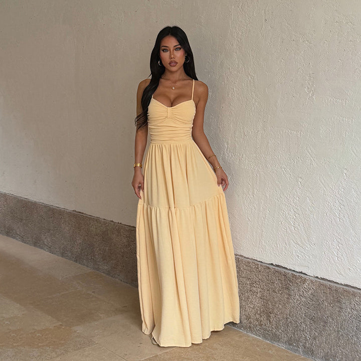 Women’s Flowy Spaghetti Strap Maxi Dress – Elegant Waist-Slimming Dress