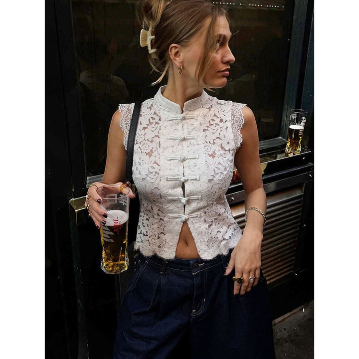 Women’s Lace Mandarin Collar Vest Top