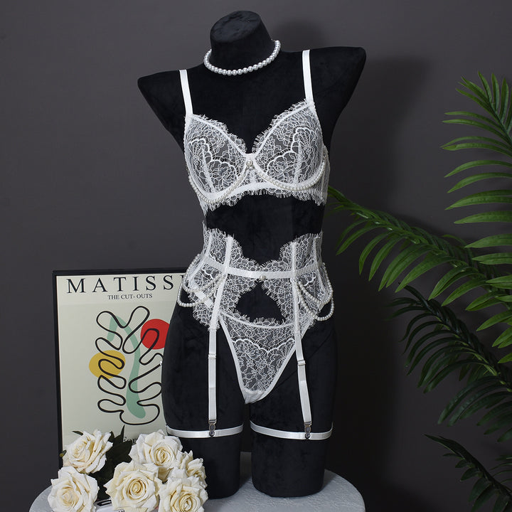 Women’s French Lace Lingerie Set – Pearl Detail