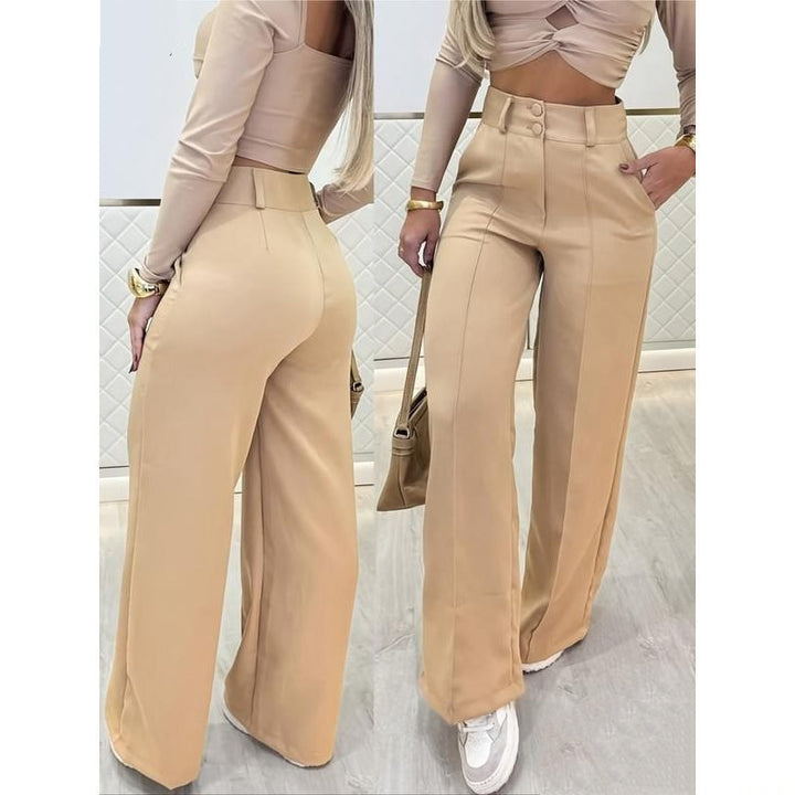 Women’s High-Waisted Double-Button Wide-Leg Pants
