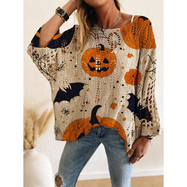 Women’s Halloween Pumpkin Bat Crochet Sweater