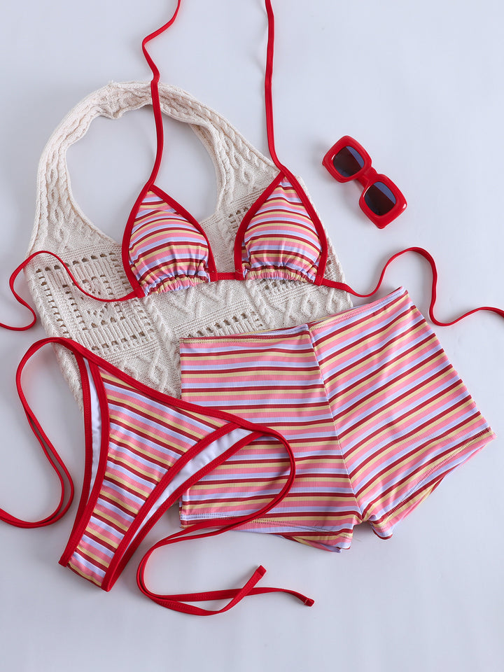 Women’s Striped 3-Piece Bikini Set
