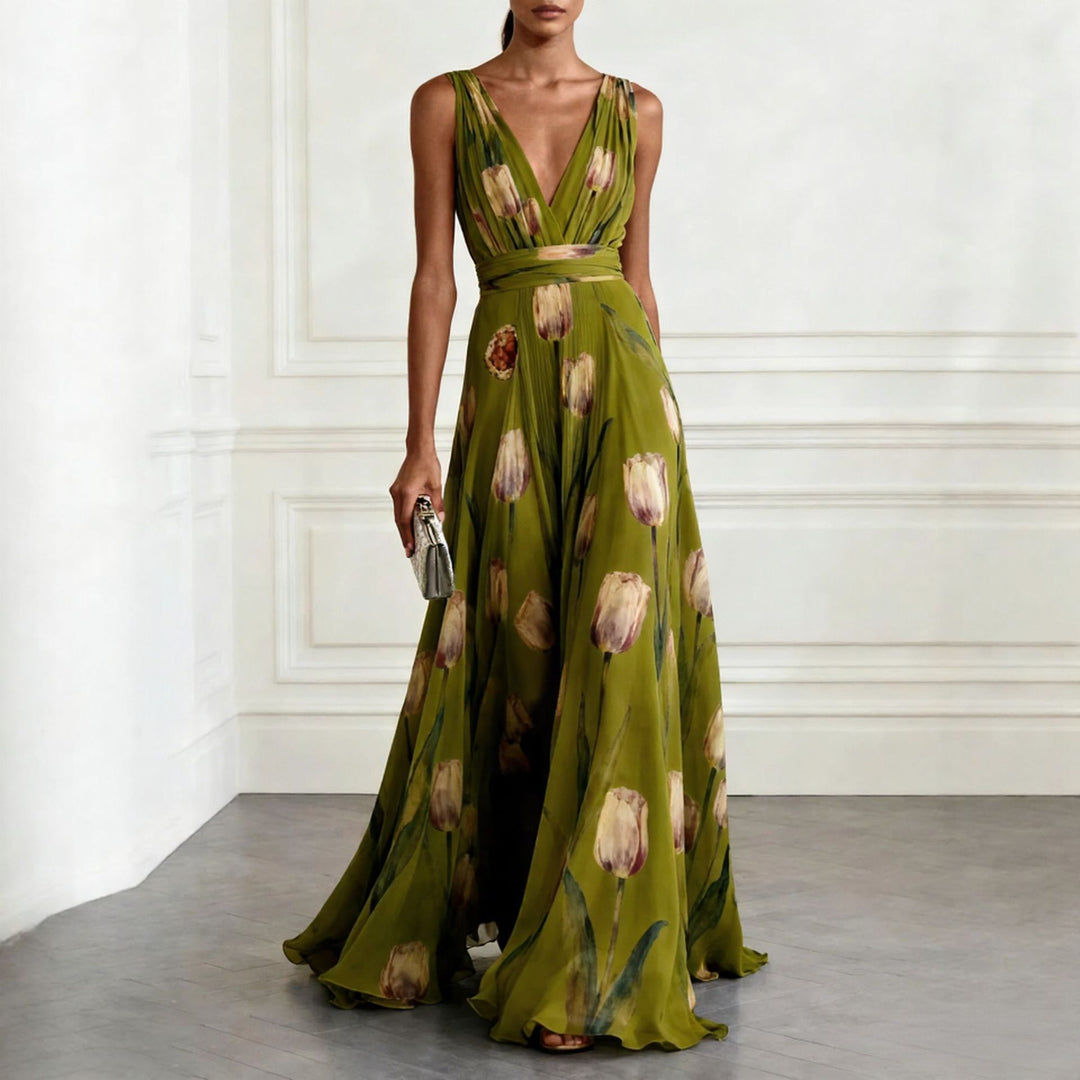 Women’s Elegant Tulip Print Maxi Dress