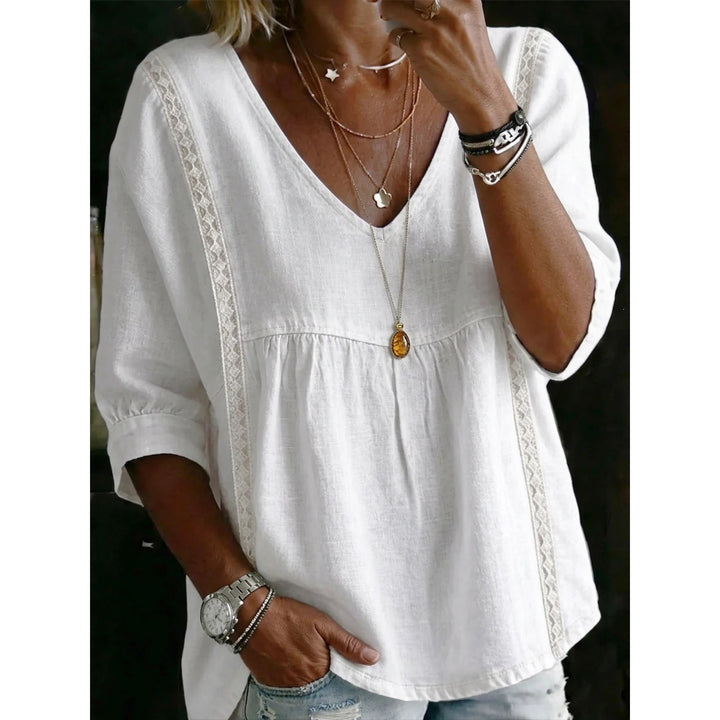 Women’s Lace Trim V Neck Blouse