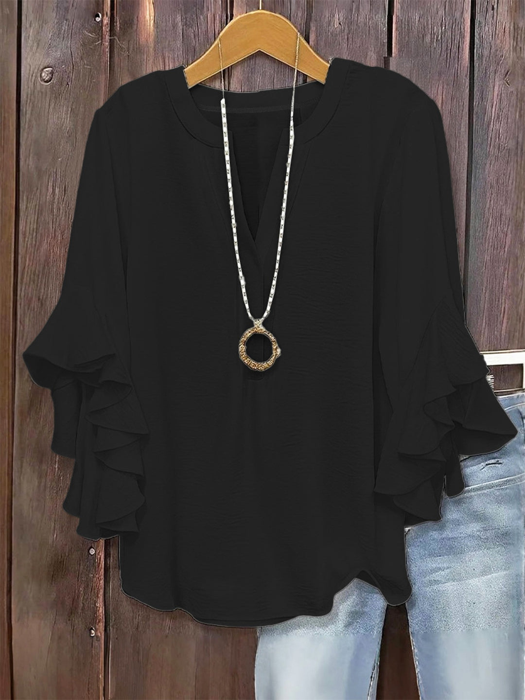 Women’s Solid Color Ruffle Sleeve Blouse