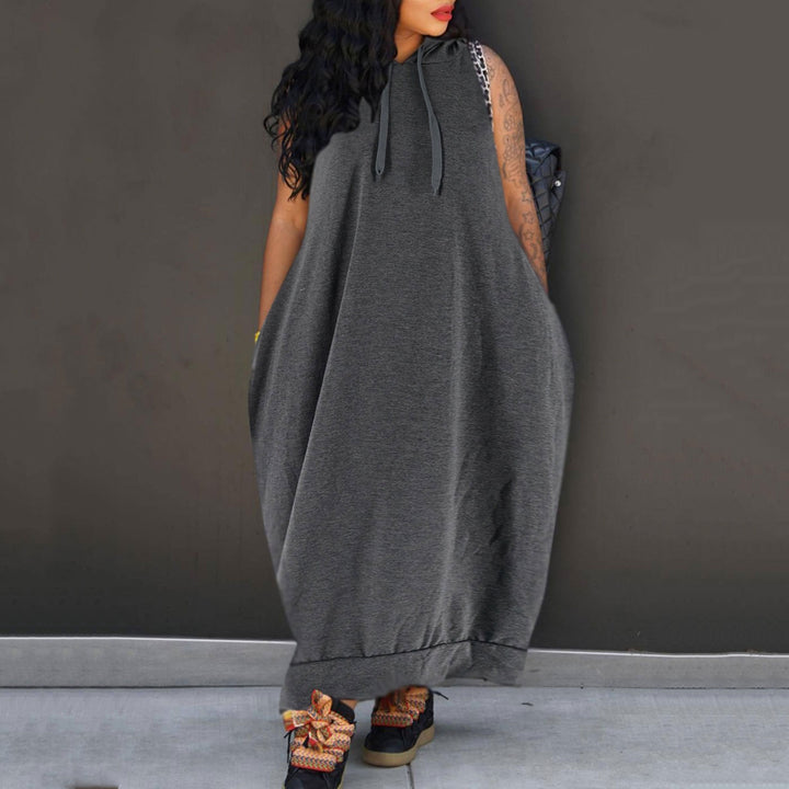 Women’s Hooded Sleeveless Maxi Dress – with Pocket