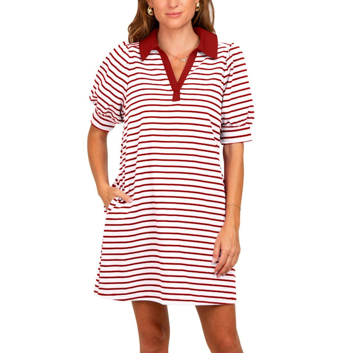 Women’s Striped Polo Shirt Dress –Short Sleeves & Side Pockets