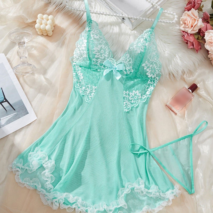 Women’s Sexy Deep V Lace Babydoll Lingerie Set