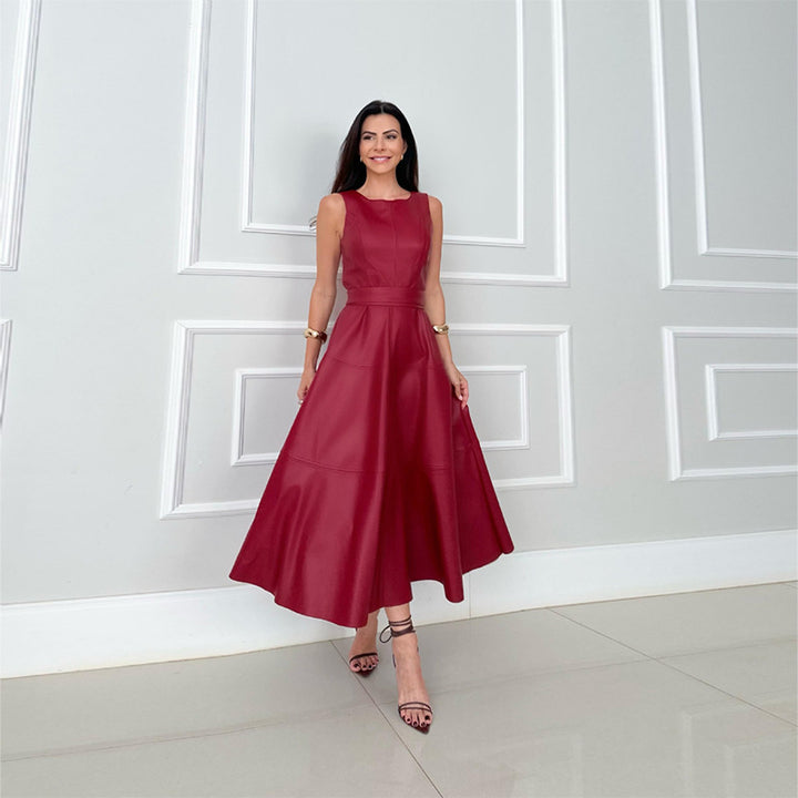 Women’s Sleeveless Faux Leather Midi Dress