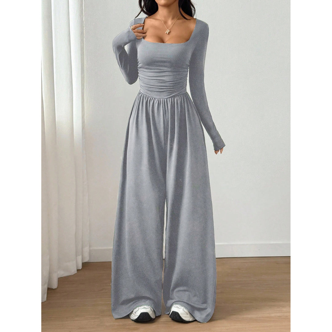 Women’s Solid Color Square Neck Wide Leg Jumpsuit