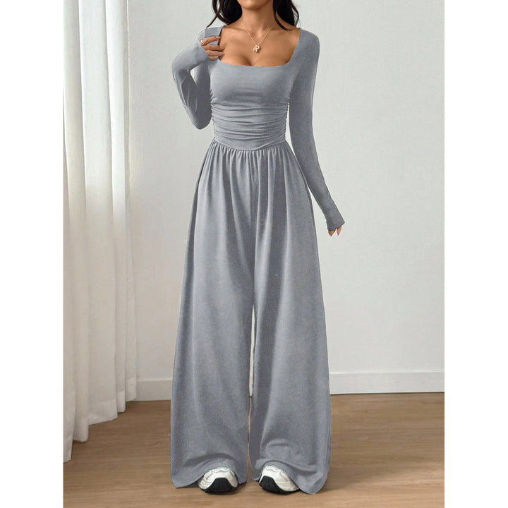 Women’s Solid Color Square Neck Wide Leg Jumpsuit