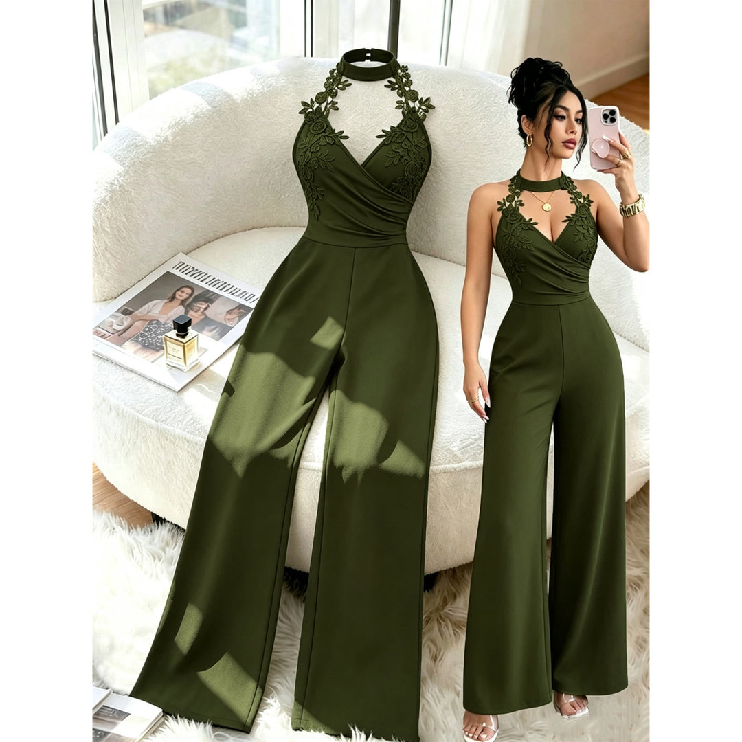 Women’s Lace V Neck Wide Leg Jumpsuit