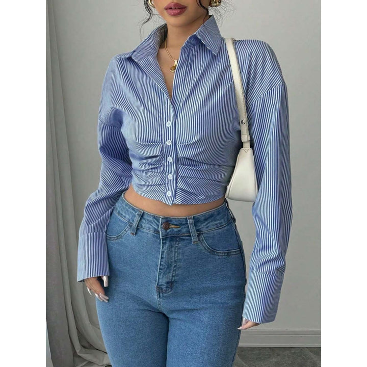 Women’s Striped Ruched Button-Up Top