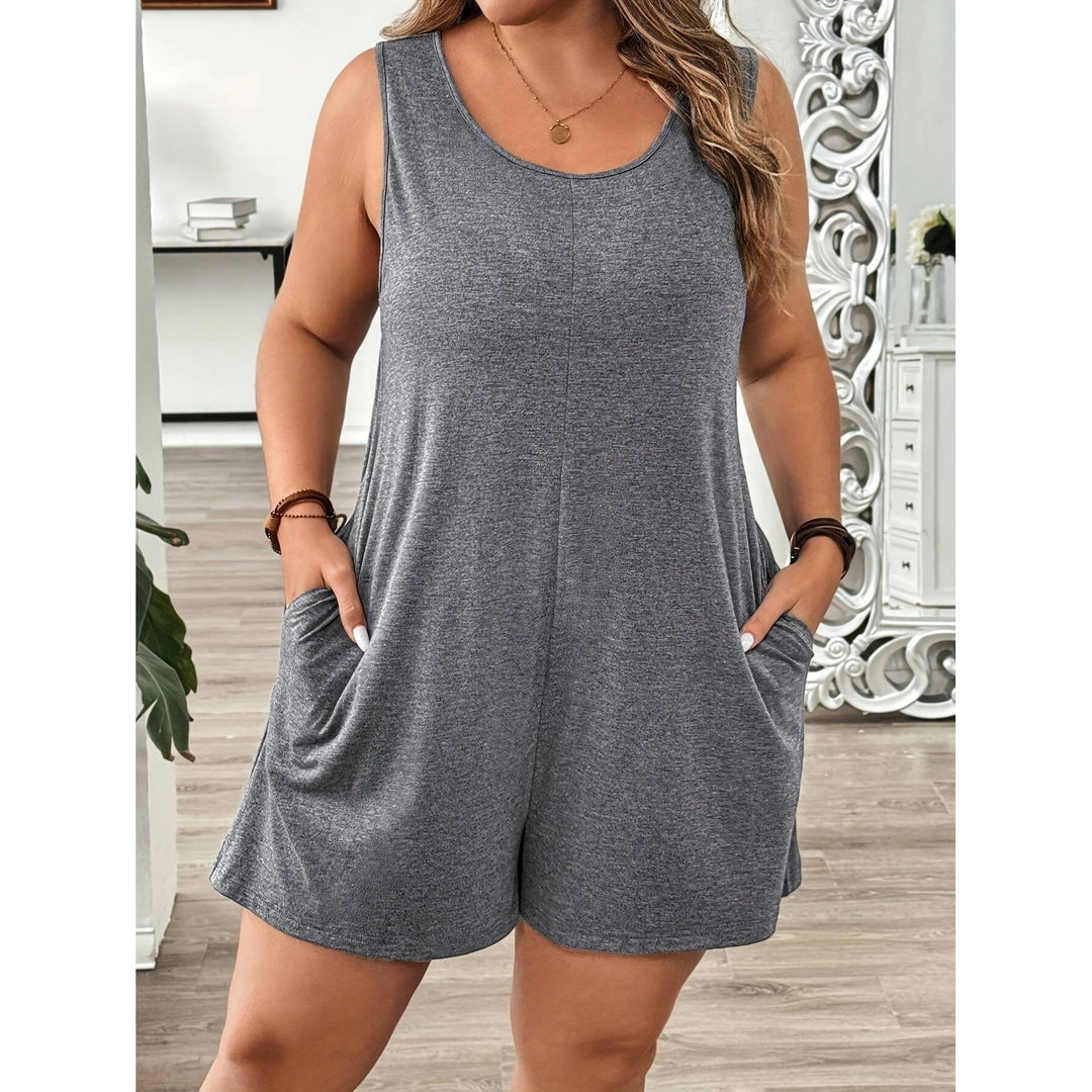 Women’s Plus Size Sleeveless Romper – with Pockets(S-6XL)