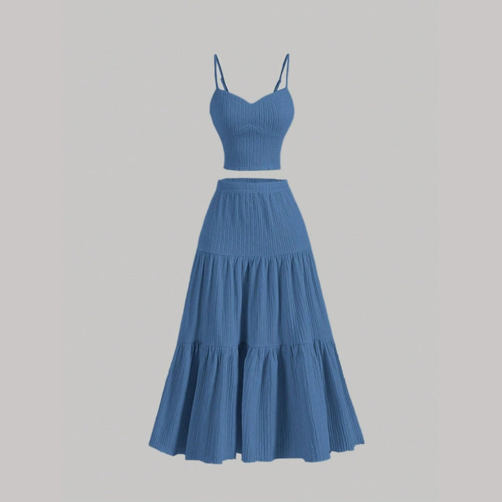 Women’s Two Piece Maxi Skirt Set – Spaghetti Strap Crop Top & A-Line Skirt